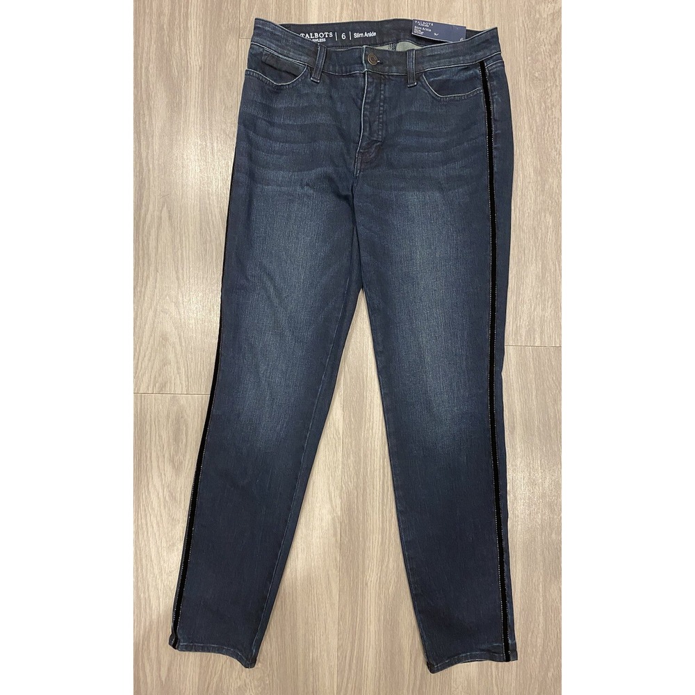 Talbots New! Flawless Slim Ankle Jeans Size 6 Blue Denim Stretch Stripe NWT $158